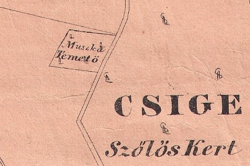 A „Muszka Temető” az 1856-1860 között készült térképen (Ny 25 részlet)